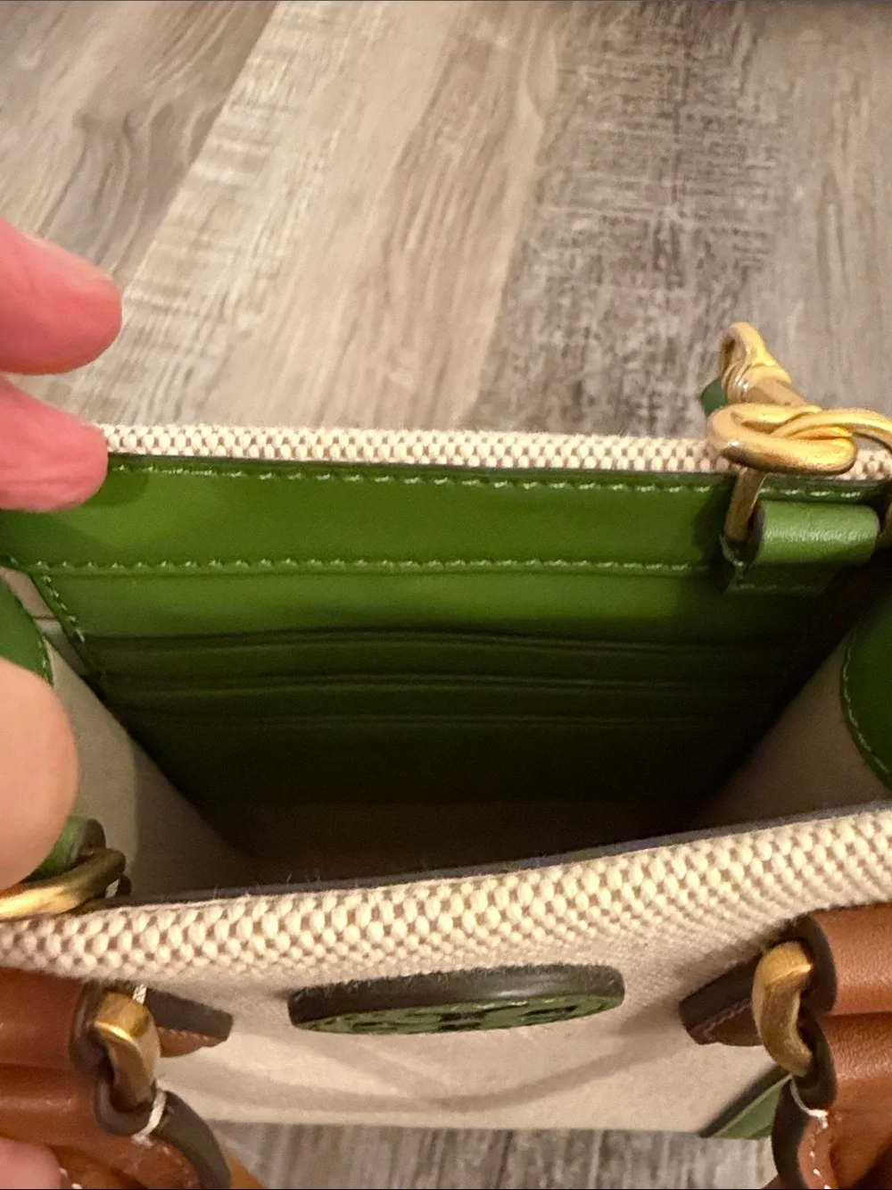 Tory Burch Green Trim Canvas Mini Blake Crossbody Purse